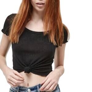 NEW PacSun Me to We ‘Fairydust’ Lettuce Trim Tie Waist Baby Tee Size Large